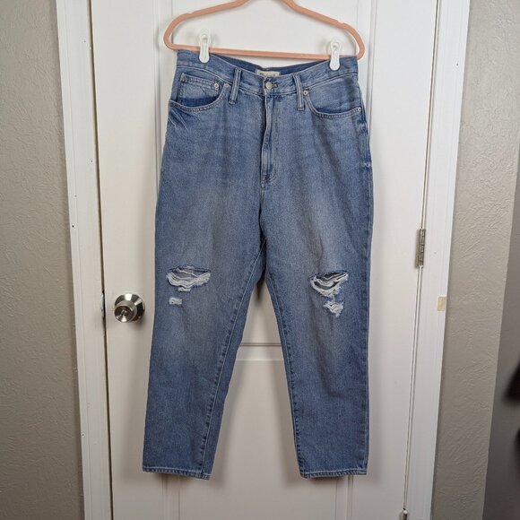 Madewell | Blue Distressed High Rise Tapered Mom Jeans Size 30 - Picture 1 of 10